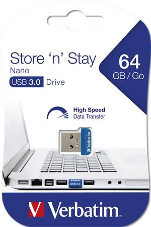 USB kľúč, 64GB, USB 3.0, 80/25MB/sec, VERBATIM "Nano Store n Stay"