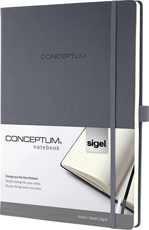 Zápisník, exkluzívny, A4, linajkový, 97 strán, tvrdá obálka, SIGEL "Conceptum", tmavosivá