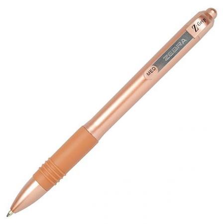 Guľôčkové pero, 0,27 mm, stláčací mechanizmus, ZEBRA "Z-Grip Smooth Rose Gold", modré