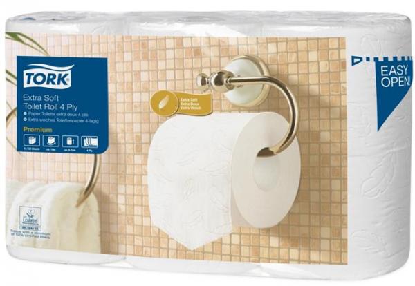 Toaletný papier, T4 systém, 4-vrstvový, priemer: 11,8 cm, Premium, TORK "Extra Soft", biel