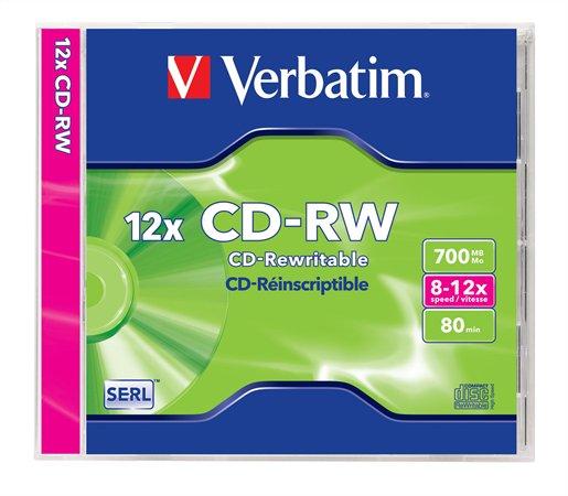 CD-RW disk, prepisovateľný, SERL, 700MB, 8-12x, 1 ks, klasický obal, VERBATIM