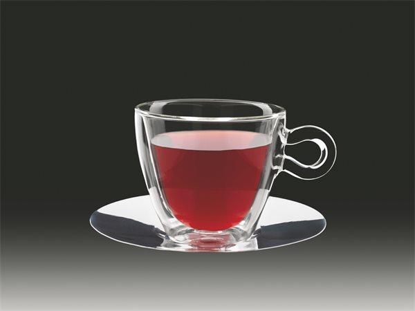 . Šálka na čaj, nerezová, podšálka, dvojité sklo, 30 cl, 2 ks, "Thermo"