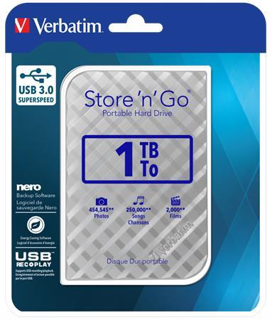 2,5" HDD (pevný disk), 1TB, USB 3.0, VERBATIM "Store n Go", strieborná