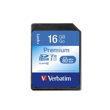 Pamäťová karta, SDHC, 16GB, CL10/U1, 80/10 MB/s, VERBATIM "Premium"