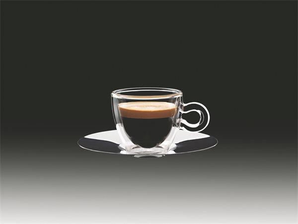. Šálka na espresso, nerezová podšálka, dvojité sklo, 6,5 cl, 2 ks, "Thermo"