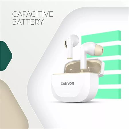 Slúchadlá, TWS bezdrôtové, Bluetooth 5.4, CANYON „Hexagon 7“, bielo-béžové 5