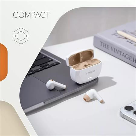 Slúchadlá, TWS bezdrôtové, Bluetooth 5.4, CANYON „Hexagon 7“, bielo-béžové 6