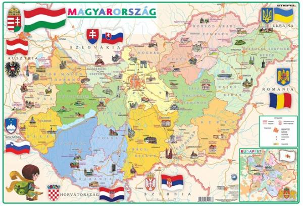 STIEFEL Podložka na stôl, "Administratíva Maďarska/Geografická mapa - Magyaro. közigaz./domborzata