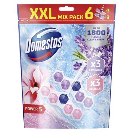 WC osviežujúci blok, 6-kusový, DOMESTOS "Power 5", mango a levanduľa