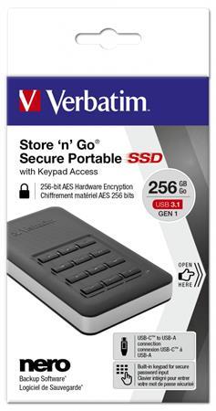SSD (externá pamäť), 256GB, USB 3.1, šifrovanie heslom, VERBATIM "Secure Portable", čierna