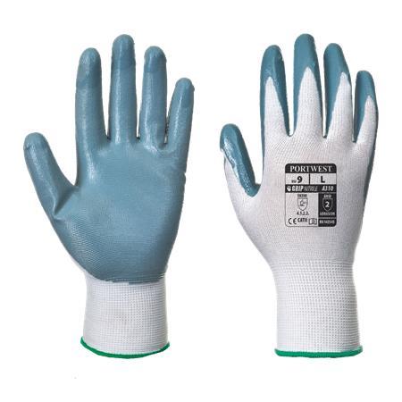 . Precízne montážne rukavice, nitrilové, veľkosť: M, „Flexo Grip“, sivé-biele