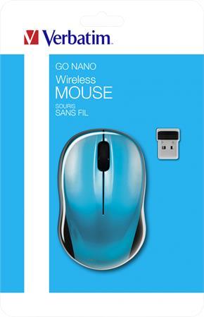 Myš, bezdrôtová, optická, stredná veľkosť, USB, VERBATIM "Go", modrá