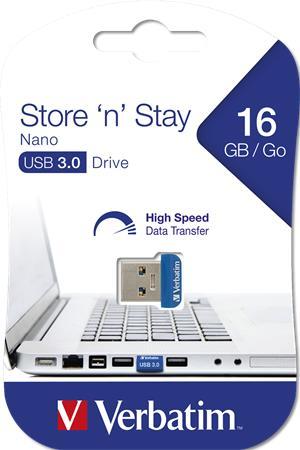 USB kľúč, 16GB, USB 3.0, 80/25MB/sec, VERBATIM "Nano Store n Stay"