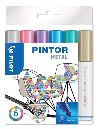 Dekoračný popisovač, sada,1,4 mm, PILOT "Pintor M", 6 druhov metalických farieb