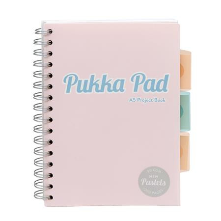 Špirálový zošit, A5, linkovaný, 100 listov, PUKKA PAD "Pastel project book", mix farieb 5