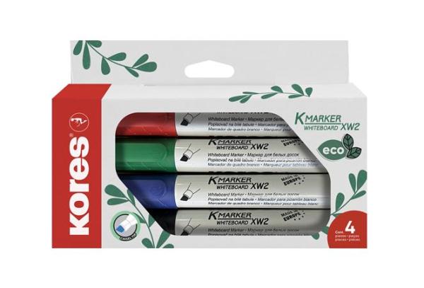 Popisovač na biele tabule a flipchart, zrezaný hrot, KORES "Eco K-Marker", 4 rôzne farby