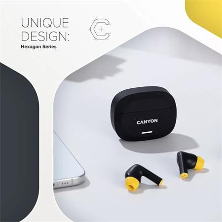 Slúchadlá TWS bezdrôtové Bluetooth 5.4, CANYON „Hexagon 7“, čierno-žlté 6