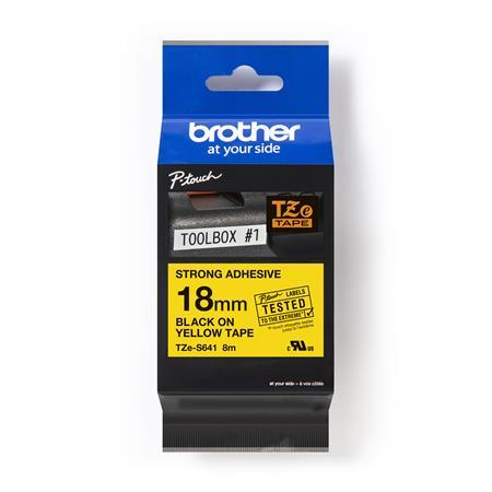 Páska do štítkovača, silné prilepenie, 18 mm x 8 m, BROTHER,  žltá-čierna