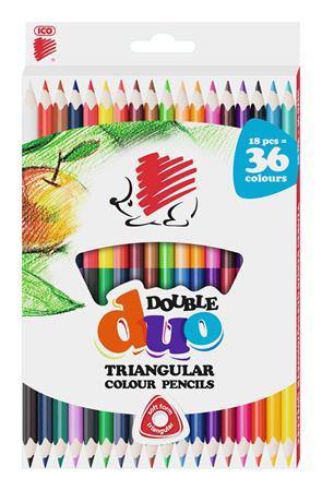 Farebná ceruzka, obojstranná, trojhranný tvar,  ICO "Ježko", 36 rôznych farieb