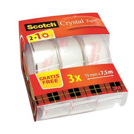 Dispenzor na lepiacu pásku , manuálny, 19 mm x 7,5 m, 3M SCOTCH "Crystal", 2+1 akci