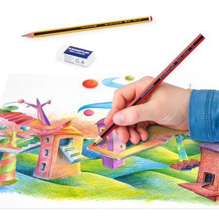 Farebné ceruzky, sada, šesťhranné, darček: grafitová ceruzka a guma, STAEDTLER "Noris Club