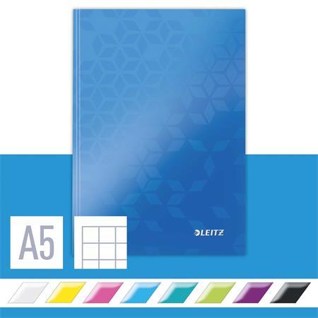 Záznamová kniha, A5, štvorčeková, 80 listov, tvrdá obálka, LEITZ "Wow", modrá