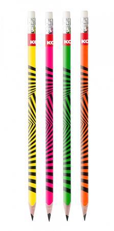 Grafitová ceruzka s gumou, HB, trojhranný tvar, KORES "Neon"