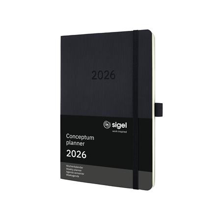 Diár, A5, týždenný, 2026, mäkká obálka, SIGEL "Conceptum", čierny 2