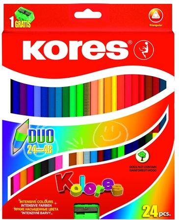 Farebné ceruzky, obojstranné, trojhranný tvar, KORES "Duo", 48 rôznych farieb