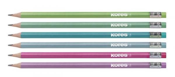 Grafitová ceruzka s gumou, HB, trojhranná, KORES "GRAFIT Style", rôzne kovové farby
