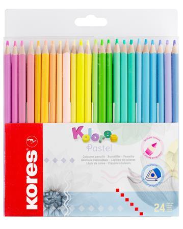 Farebné ceruzky, sada, trojhranné, KORES "Kolores Pastel", 24 pastelových farieb
