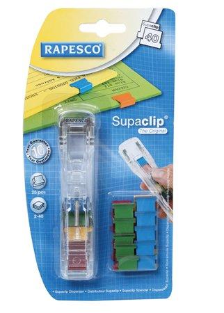 Zásobník na klipy,  s farebnými sponkami, RAPESCO "Supaclip 40", priehľadná