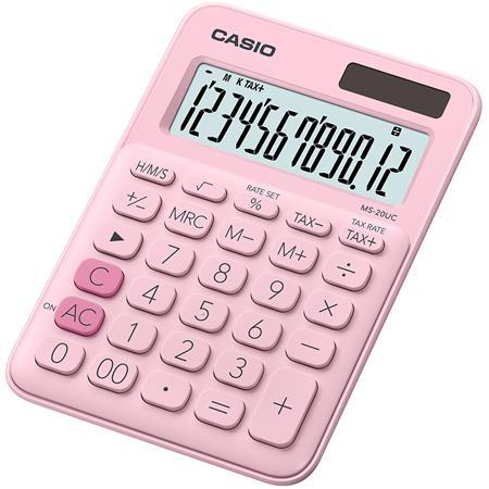 Kalkulačka, stolová, 12 miestny displej, CASIO, "MS 20 UC", ružová