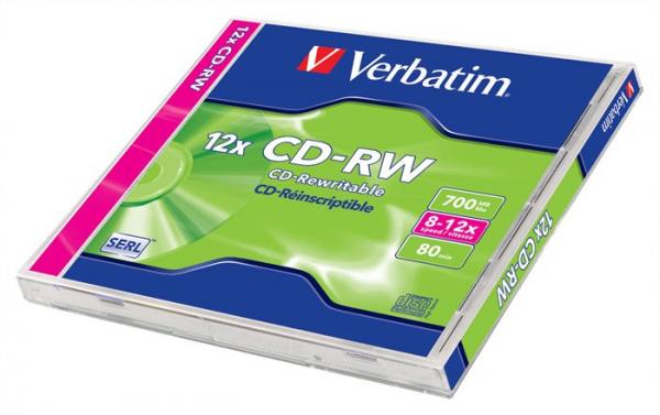 CD-RW disk, prepisovateľný, SERL, 700MB, 8-12x, 1 ks, klasický obal, VERBATIM