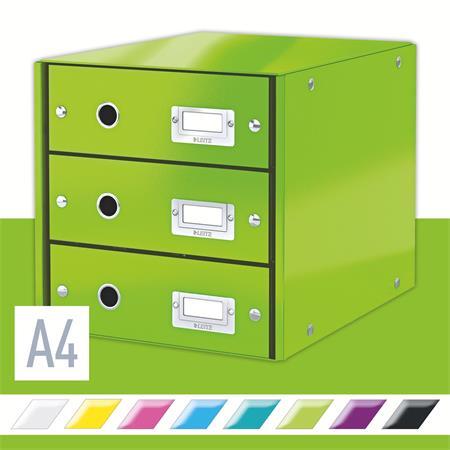 Zásuvkový box, polaminovaný kartón, 3 zásuvky, LEITZ "Click&Store", zelený
