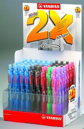 Guľôčkové pero, displej, 0,4 mm, stláčací mechanizmus, STABILO "Marathon", mix farieb