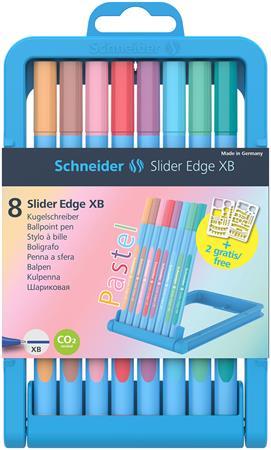 Guľôčkové pero, sada, 0,7 mm, kužeľový hrot, SCHNEIDER "Slider Edge XB Pastel", 8 rôznych