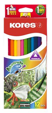Akvarelové ceruzky, so strúhadlom a štetcom, KORES, 12 rôznych farieb