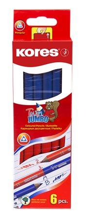 Poštová ceruzka, trojhranný tvar, KORES "Twin Jumbo", modro-červená