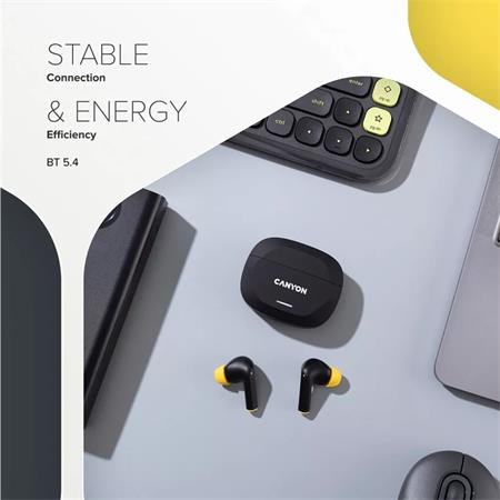 Slúchadlá TWS bezdrôtové Bluetooth 5.4, CANYON „Hexagon 7“, čierno-žlté 5