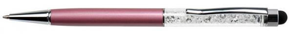 Guľôčkové pero, dotykové, s bielymi krištáľmi SWAROVSKI,  14 cm, ART CRYSTELLA, svetlofial