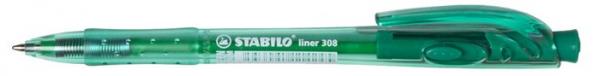Guľôčkové pero, 0,38 mm, stláčací mechanizmus, STABILO "Liner 308", zelená