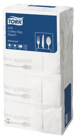 Servítky, 1/8 ohyb, 3-vrstvové, 39x40 cm, TORK "Soft Bon Appetit Cutlery Pocket", decor
