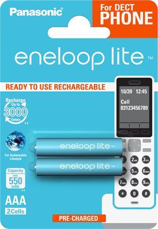 Nabíjateľná batéria, AAA mikrotužková, 2x550 mAh, prednabitá, PANASONIC " EneloopLite"