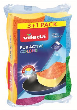 Špongia na riad, 3+1 ks,  VILEDA "Color Pur Active Colors"