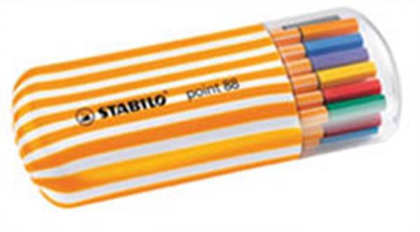 Liner, sada, 0,4 mm, STABILO "Point 88 Zebrui", 20 rôznych farieb
