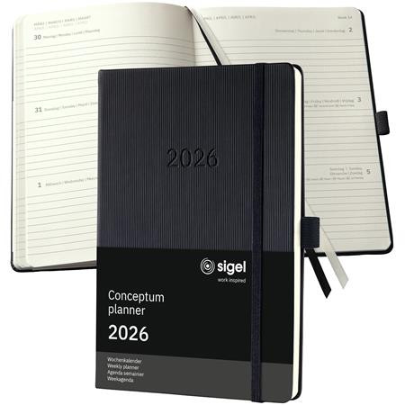 Diár, A5, týždenný, 2026, tvrdá obálka, SIGEL "Conceptum", čierny 2