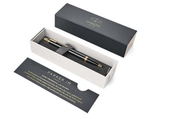 PARKER Guľôčkové pero, stláčací mechanizmus, zlatý klip, čierne telo pera, "Royal IM", modré