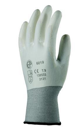 . Montážne rukavice, biele, na dlani namočené do polyuretánu, veľkosť: 8