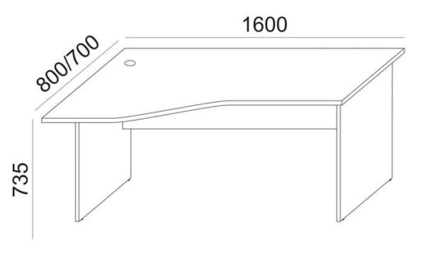 Písací stôl, oblúkový, ľavý, s plochými nohami, 160 × 80 cm, MAYAH „Freedom SV-24“, biela 4